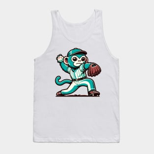 Throwback monkey pitcher - Vintage 1990s Cartoon Style Baseball Art Tank Top